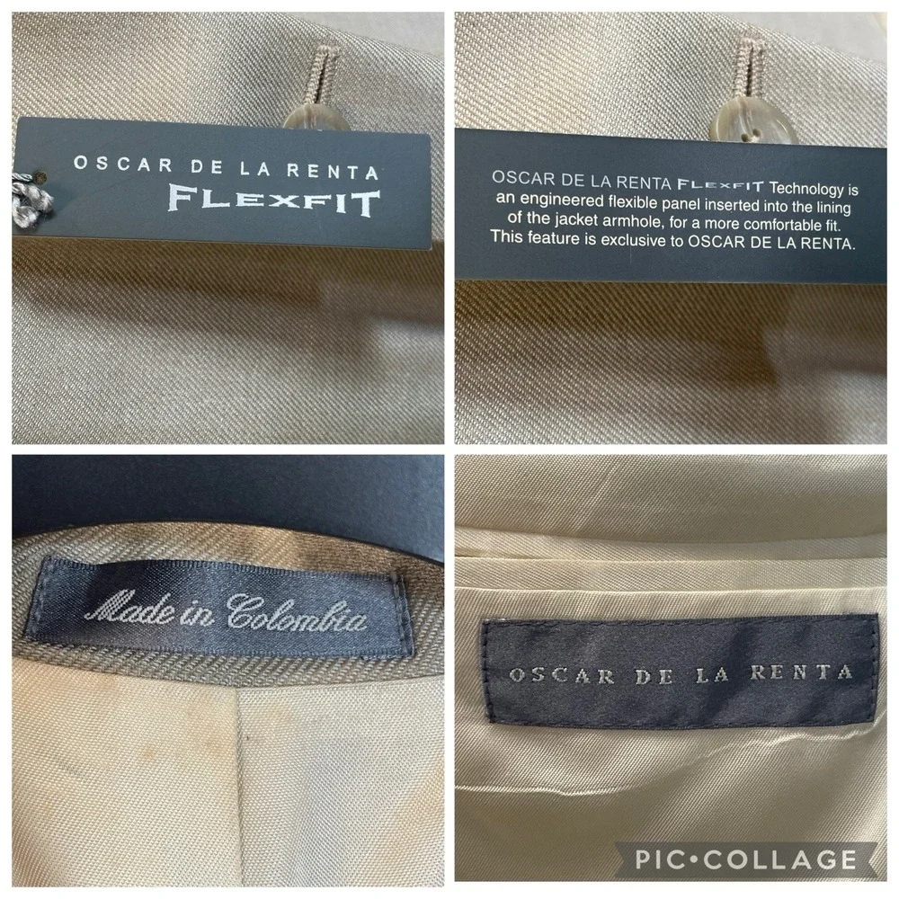Vtg NWT Oscar De La Renta Mens 44L Blazer Beige Silk/Wool Bend Flex Fit 3-Button